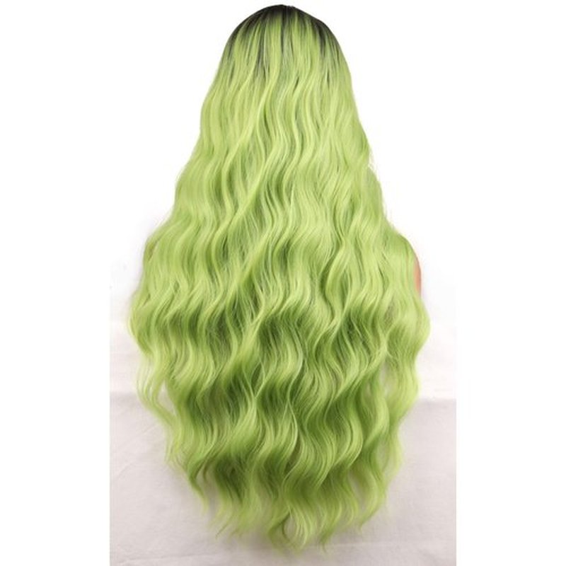 BERON Green Ombre Wigs Long Wavy Wig for Women Curly Dark Roots Color Heat Resistant Synthetic Hair Wigs for Cosplay Party Daily or Used