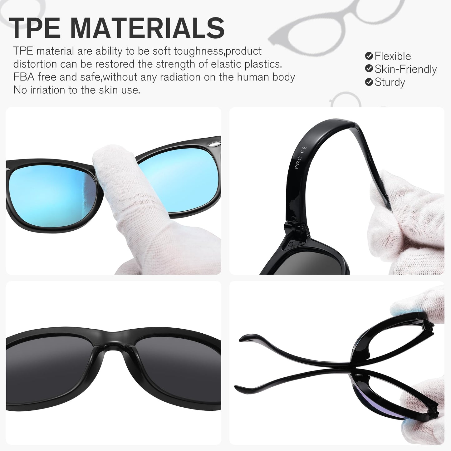 LIU·WEN Cute Polarized Baby Sunglasses - Bendable Flexible with Strap for Newborn Infant Boys Girls Age 0-24 Months(Bright Black/Blue Mirror)