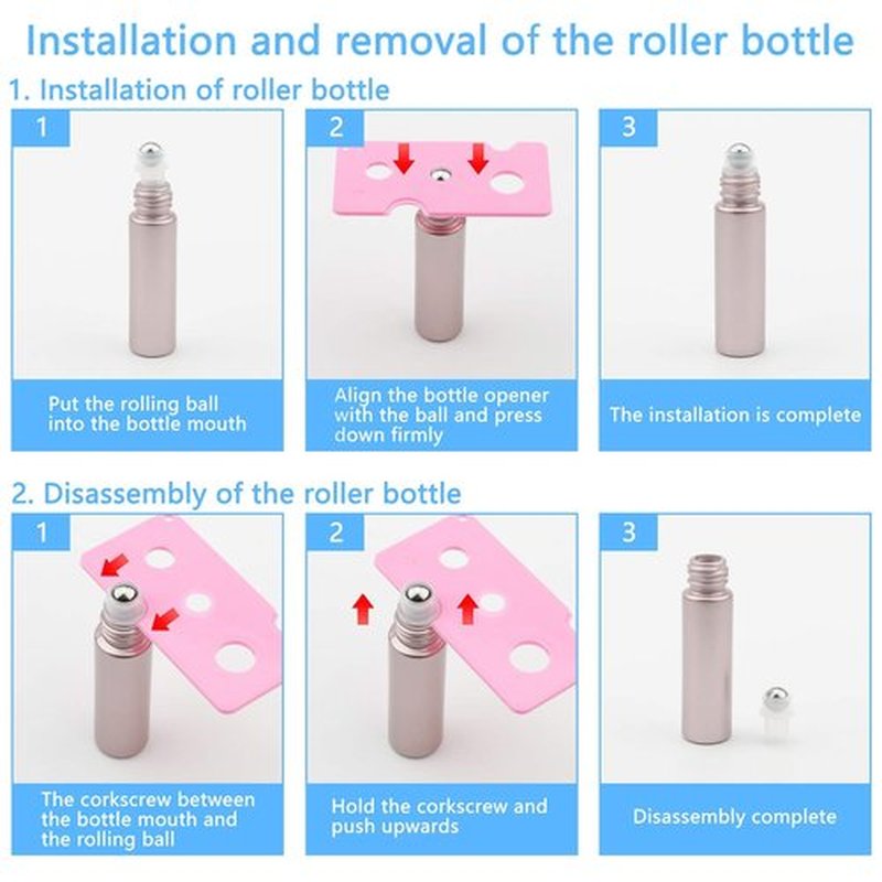Kesell 14 Pack 10ml Matte rose gold Essential Oil Roller Bottles with Stainless Steel Balls for Perfume Aromatherapy Oils 1 Funnels + 1 Opener