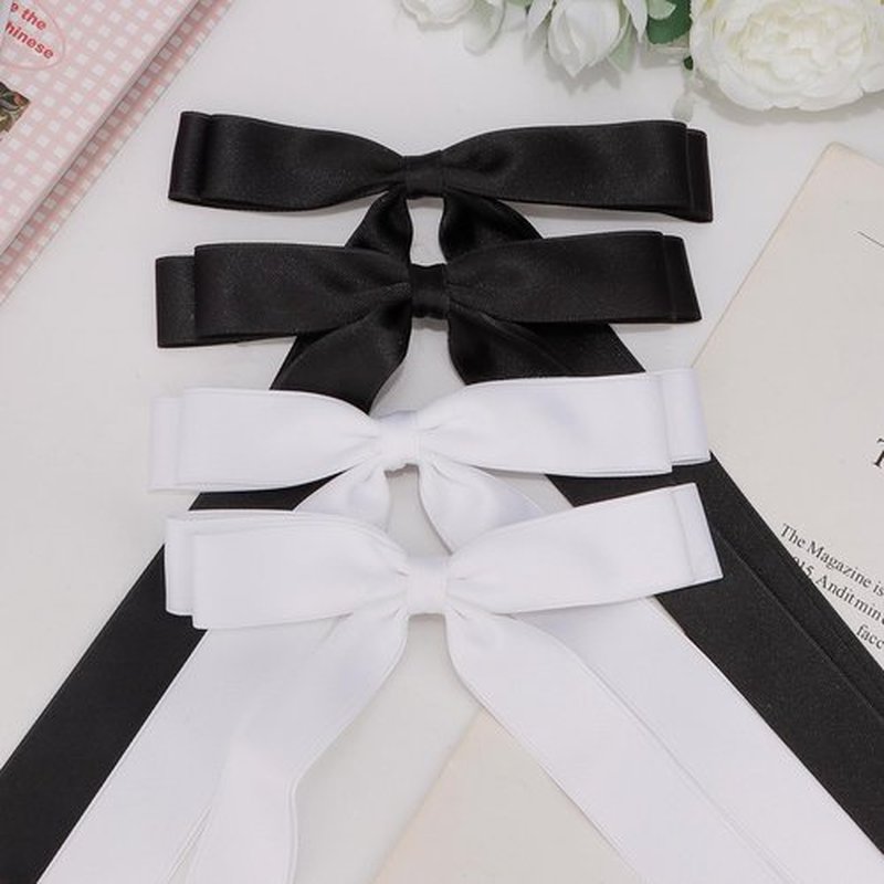 Canitor Hair Bows for Girls Cute Hair Accessories for Women Hair Ribbons Bowknot Duckbill Hair Clips Preppy Teen Girl Gifts Trendy Stuff Black White