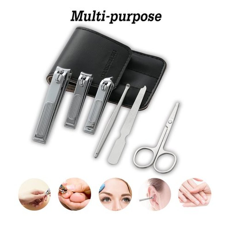 Nail Clipper Set, 6 Pcs Toenail Clippers, Stainless Steel Fingernail Clipper, and PU Leather Manicure Set, Gift Ideas (Black)