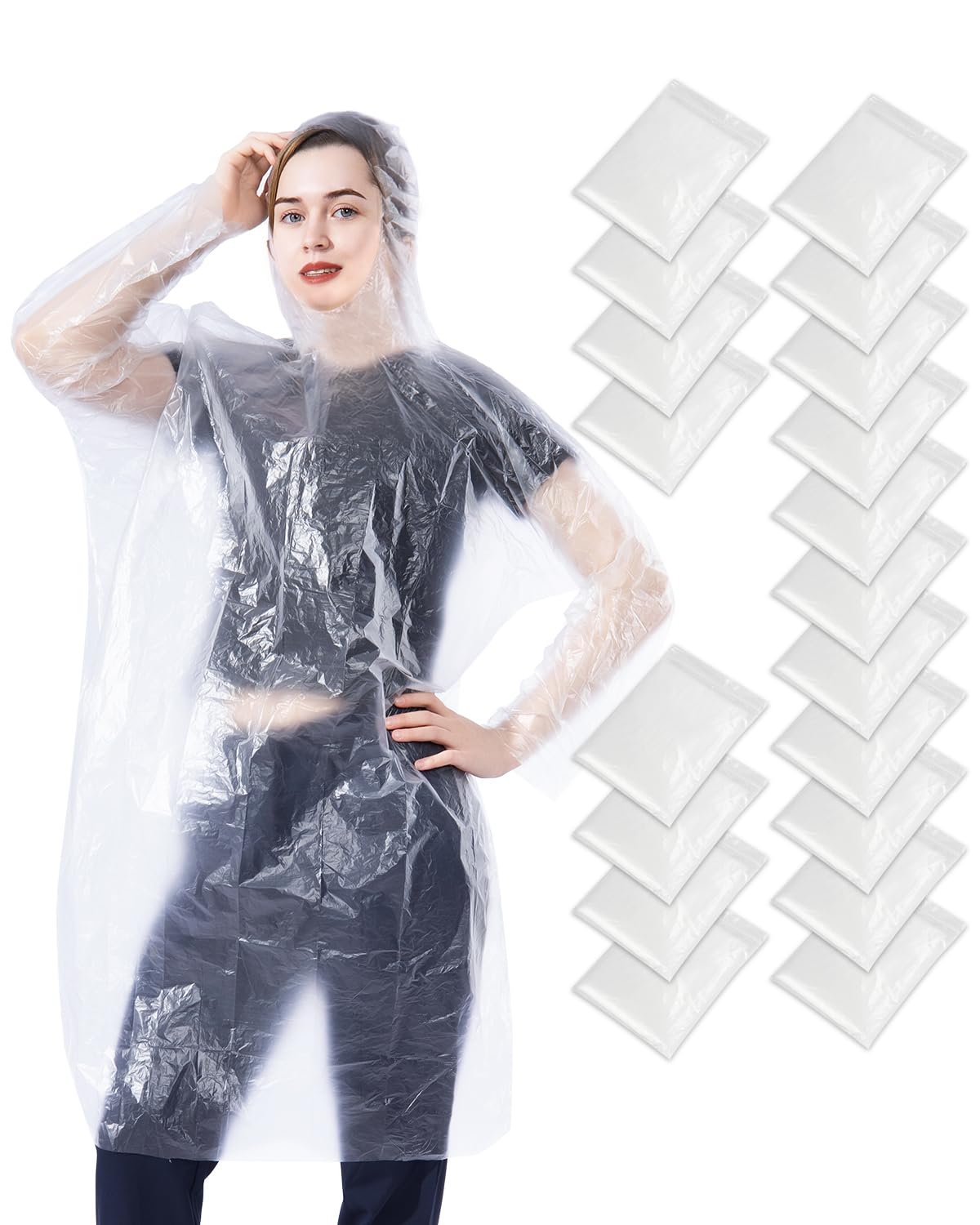 SmileLucky 100 Pack Disposable Rain Ponchos with Hood for Adults, Family Pack Raincoats Bulk for Women and Men