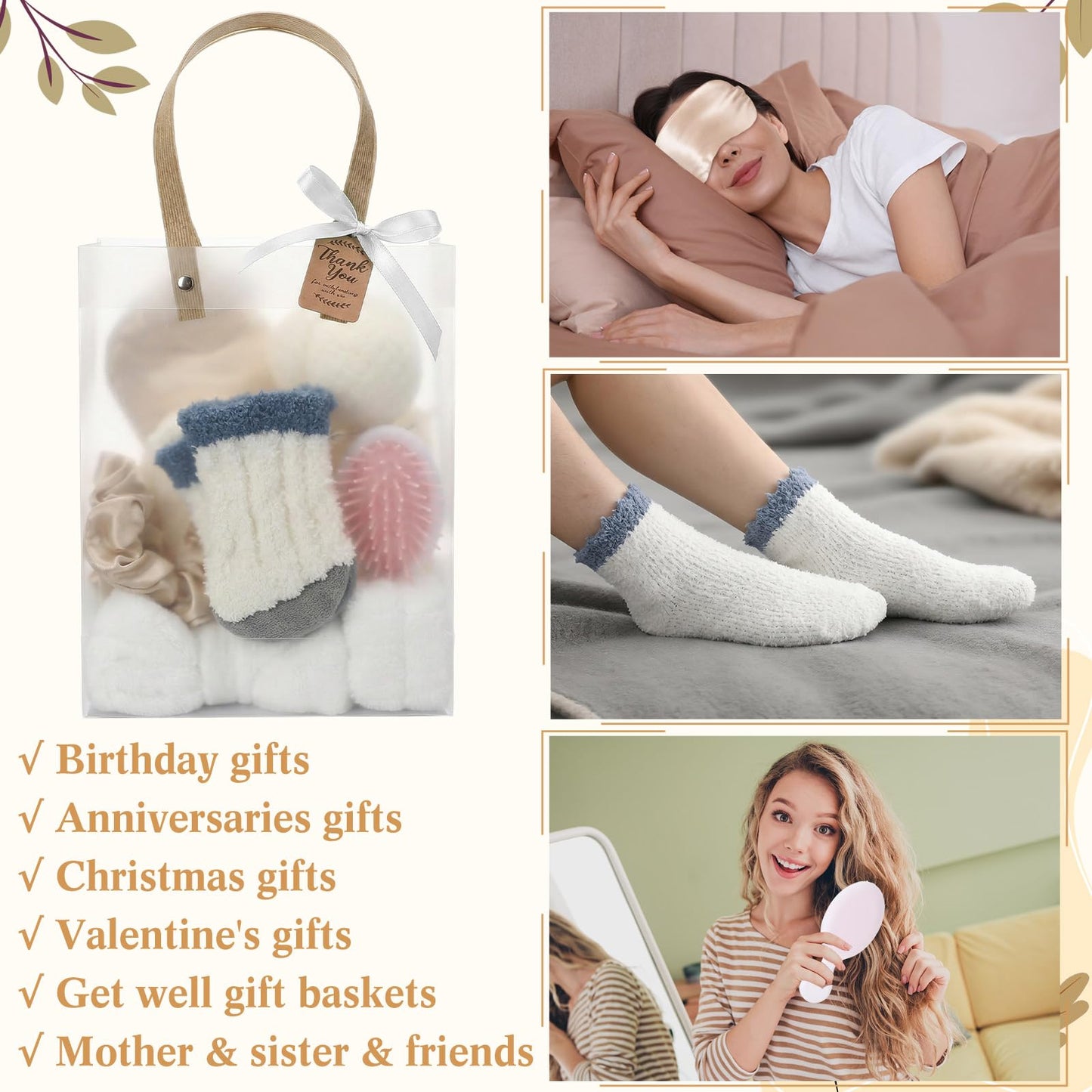 Rivvlive 6 Set Spa Gifts Bulk for Women, Sleepover Party Favors Supplies for Bridesmaid Bridal Shower Wedding Guests Baby Shower Birthday Gift with Towels Socks Hair Tie Clip Eye Masks(White)