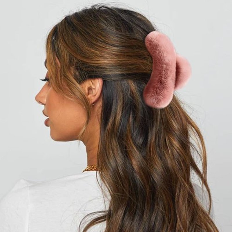 papasgix Hair Claw Clips for Women, Large Faux Fur Hair Claw Clip for Women, Large Hair Clips Winter Fluffy Plush Hair Claw Clips Hair Accessories (Blue+Dark Pink)