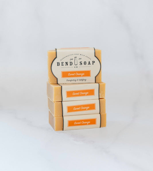 Bend Soap Company All Natural Handmade Goat Milk Soap for Dry Skin Relief, Sweet Orange, 4.5 oz Bars, 4 Pack