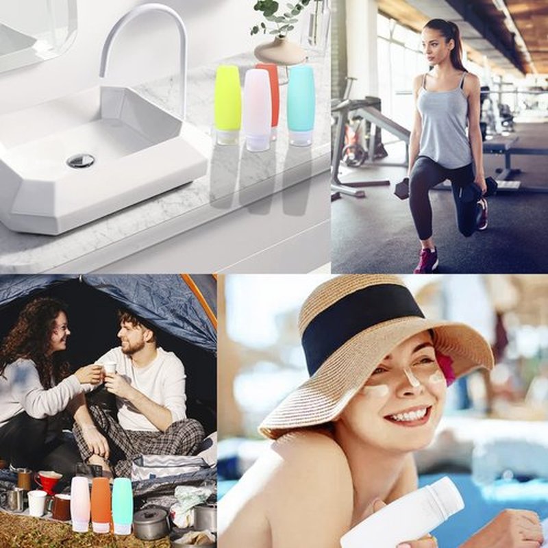 Silicone Travel Bottles for Toiletries TSA Approved Travel Size Containers Set 4 Pack Portable Leak Proof Refillable Cosmetic Squeeze Bottles Shampoo Hair Conditioner Body Lotion Bath Shower Gel