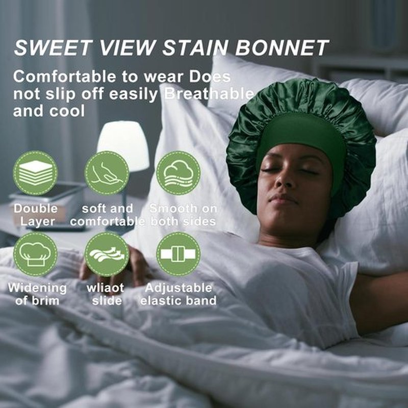 4PCS Silk Bonnet for Sleeping - Hair Satin Bonnets for Black Women Men,Hair Wrap Cap for Curly Hair,Elastic Wide Band Hair Bonnet Shower Cap for Sleeping (Purple & Pink & Pale Green & Black)