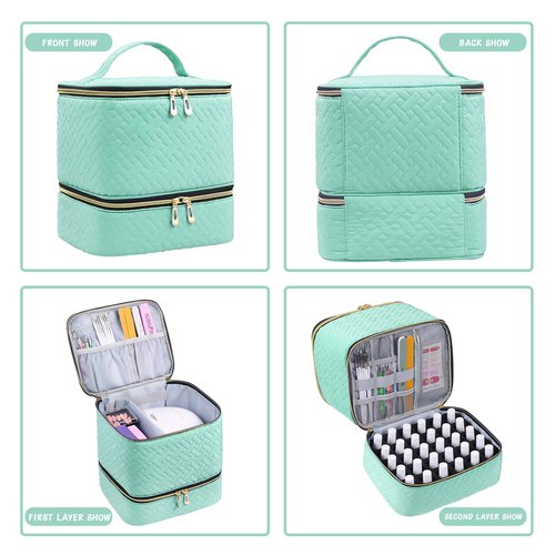 RZMAYIS Nail Polish Carrying Case Bag-Holds 30 Bottles, Double-Layer Nail Polish Storage and Nail Dryer Case