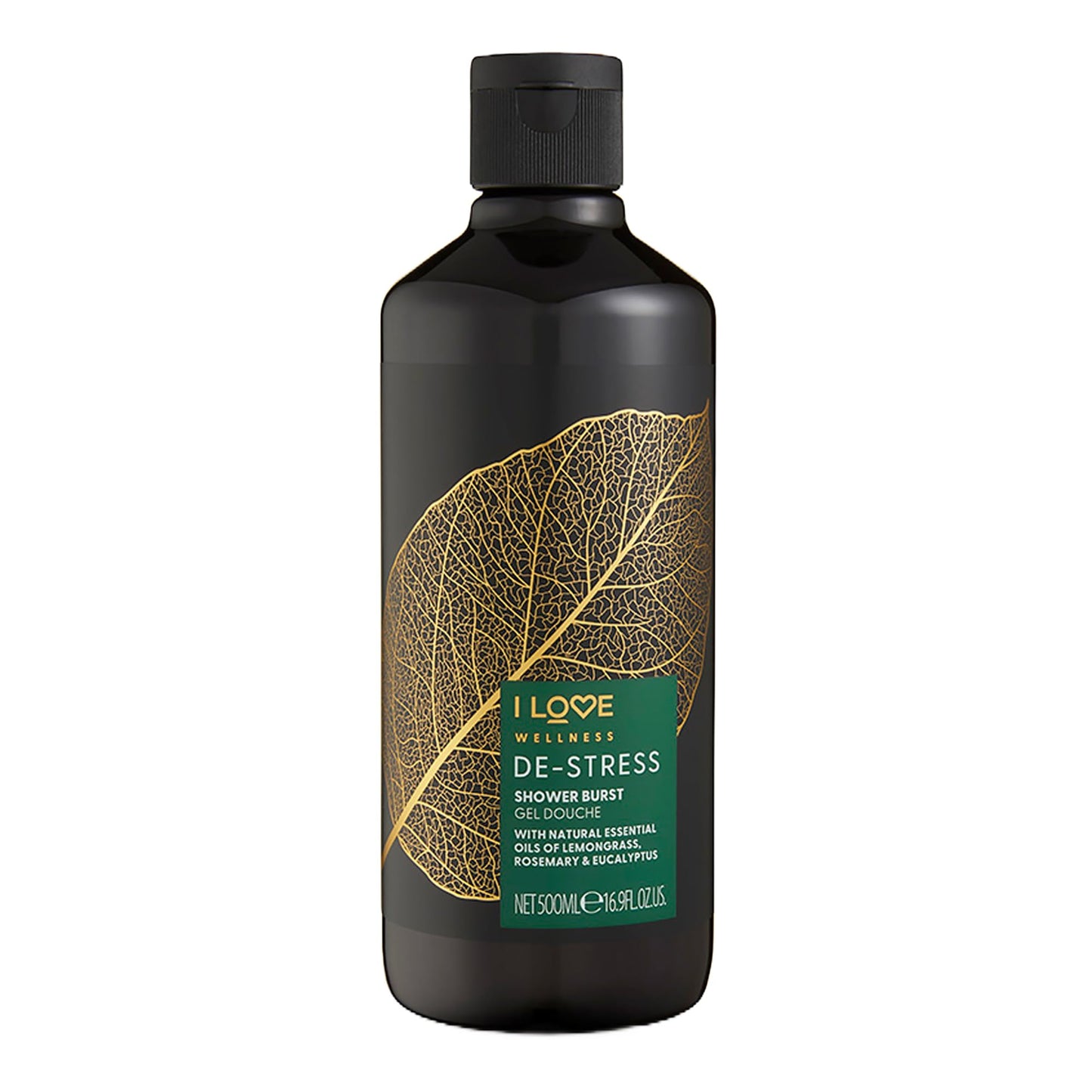 I LOVE Wellness De-Stress Shower Burst - Daily Moisturizing Body Wash - Essential Oil Cleanser with Eucalyptus - Relaxing Body Cleanser - 16.9 oz