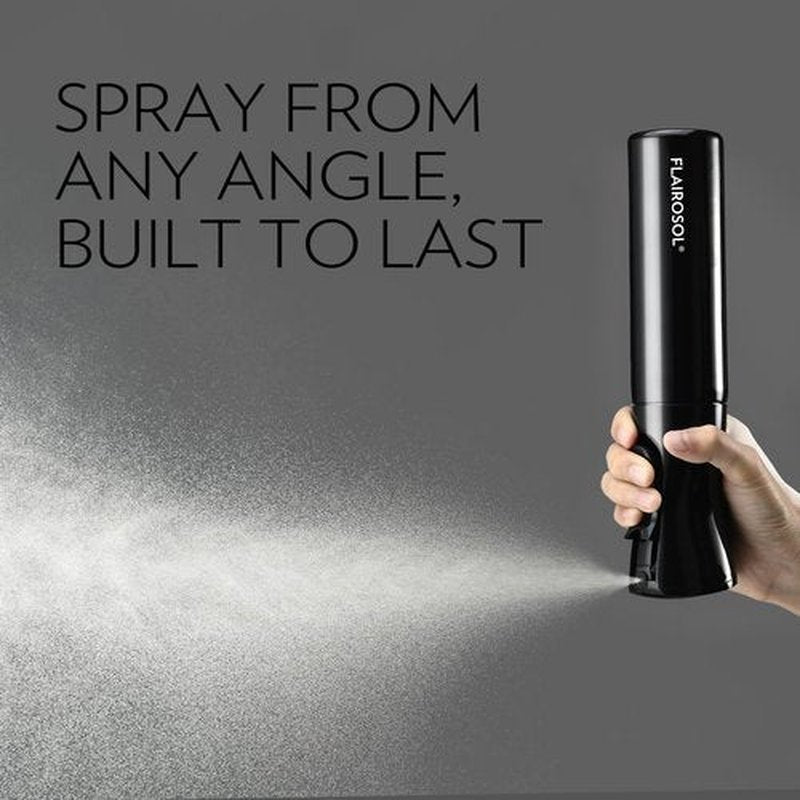 FLAIROSOL Spray Bottle for Hair, Continuous Spray Bottle with 0.3MM Ultra Fine Mist, Water Mister Spray Bottle for Hairstyling, Cleaning, Plants, Pets, 10.1oz/300ml, Black Bottle, White Print