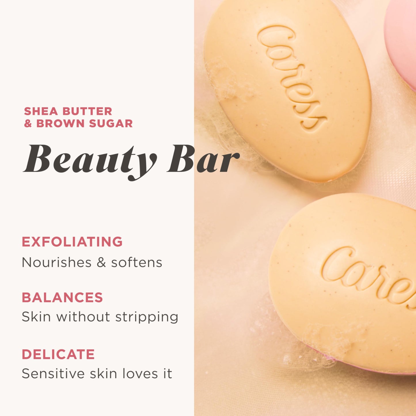 Caress 2-in-1 Beauty Bar Soap Exfoliating and Nourishing Shea Butter and Brown Sugar 3.15 oz 3 Bars
