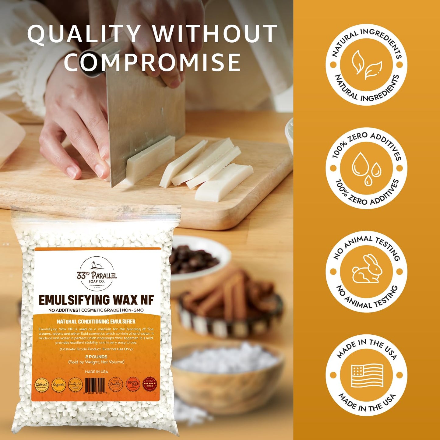 Non-GMO Emulsifying Wax NF Pastilles (6 OZ) 100% Natural Plant Derived | For Lotions, Creams, Soap Making, Hair Products | Cosmetic Grade | Product of USA | 6 OUNCES