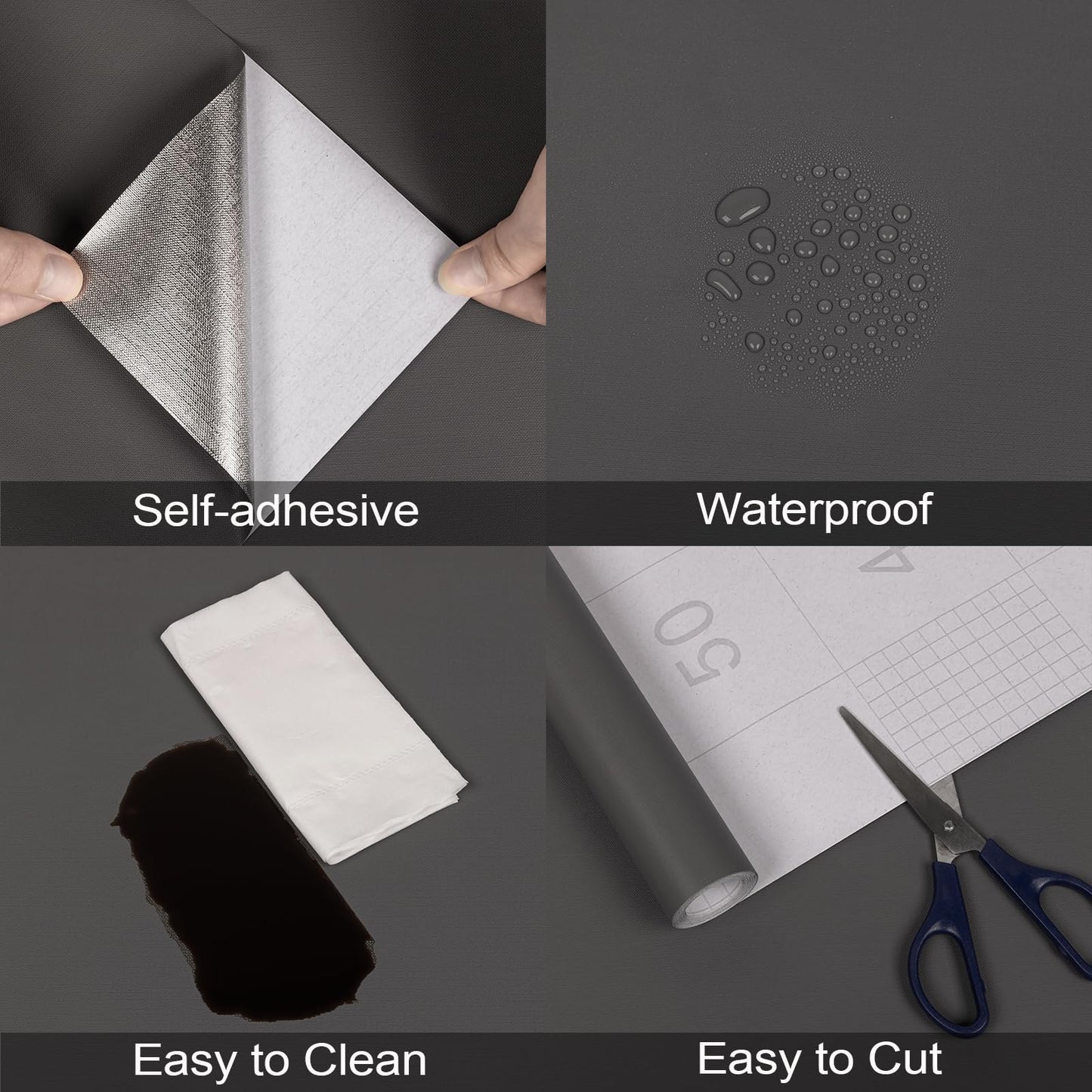 Grey Peel and Stick Wallpaper Self-Adhesive Contact Paper Not Ease to Torn