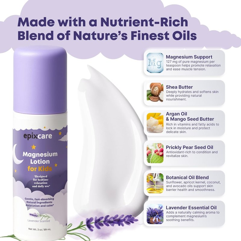 Magnesium Lotion for Kids - Calming Bedtime Cream with Lavender | Soothing Relief for Babies & Juniors