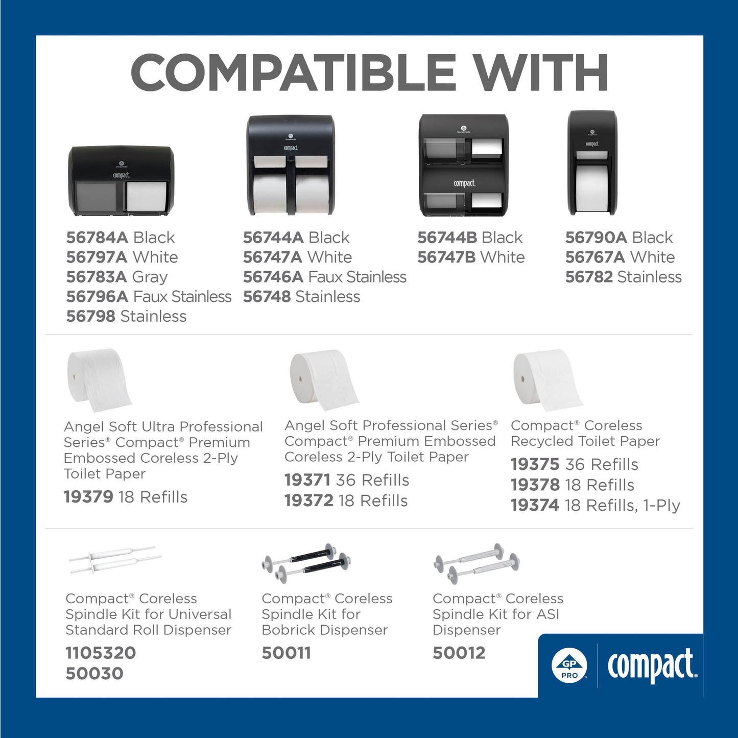 Compact Coreless 1-Ply Recycled Toilet Paper by GP PRO (Georgia-Pacific), 19374, 3,000 Sheets Per Roll, 18 Rolls Per Case