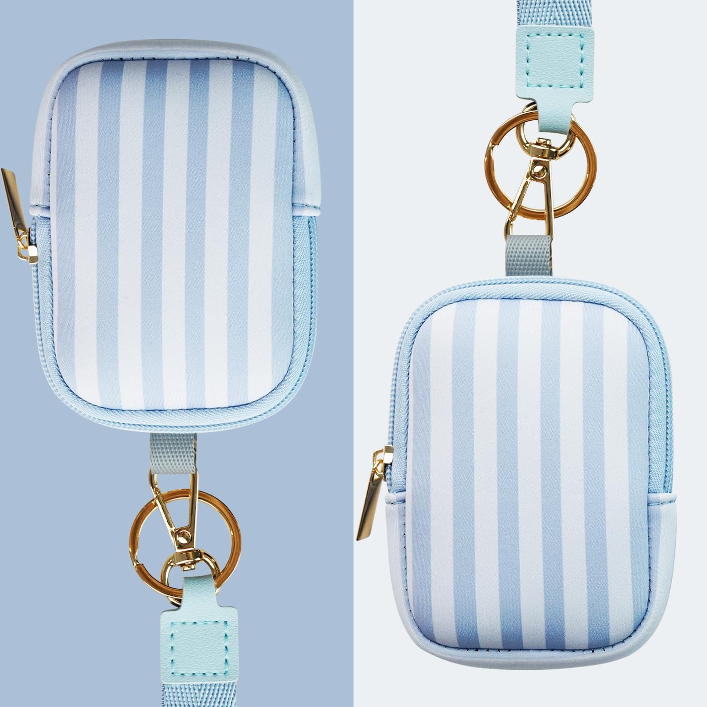 Elyndor Hand Sanitizer Spray Case, Compatible with Touchland 1 FL OZ/30 mL, Holder with Keychain for Travel Size, Makeup Bag (Blue Stripes)