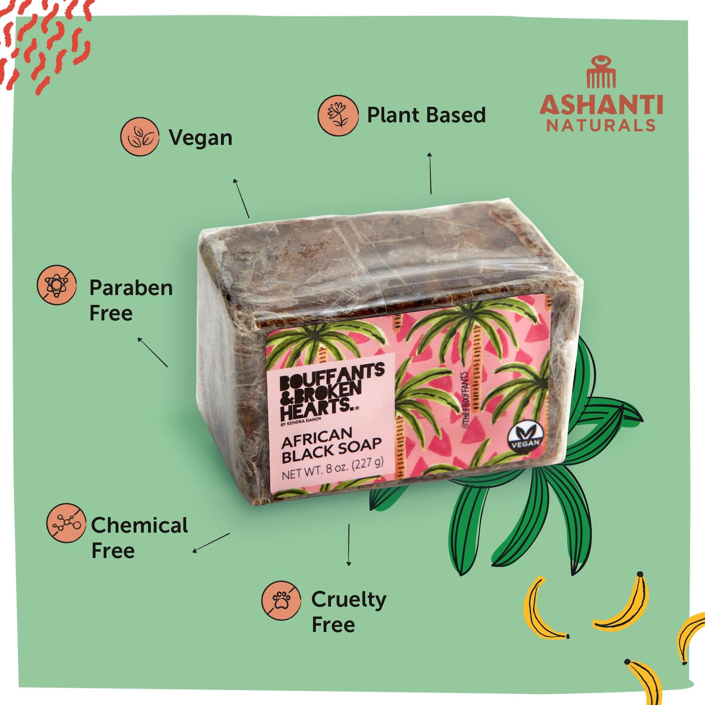 Ashanti Naturals Authentic African Black Soap Bar | Cleansing and Nourishing Black African Soap Bar| Acne Bar Soap with Shea Butter and Coconut Oil (8oz)