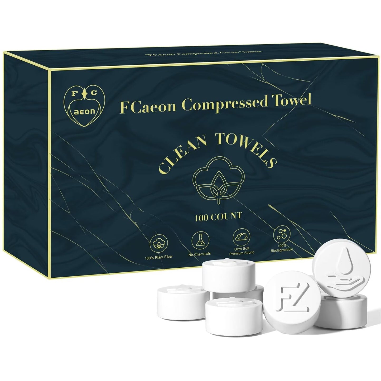 Fcaeon Disposable Face Towel 48 Pcs Compressed Towel Tablets With 6 Dispenser Bottles Gentle Washcloths for Sensitive Skin Facial Cleansing Makeup Removal Skincare Routine Travel Cloths (Blue)