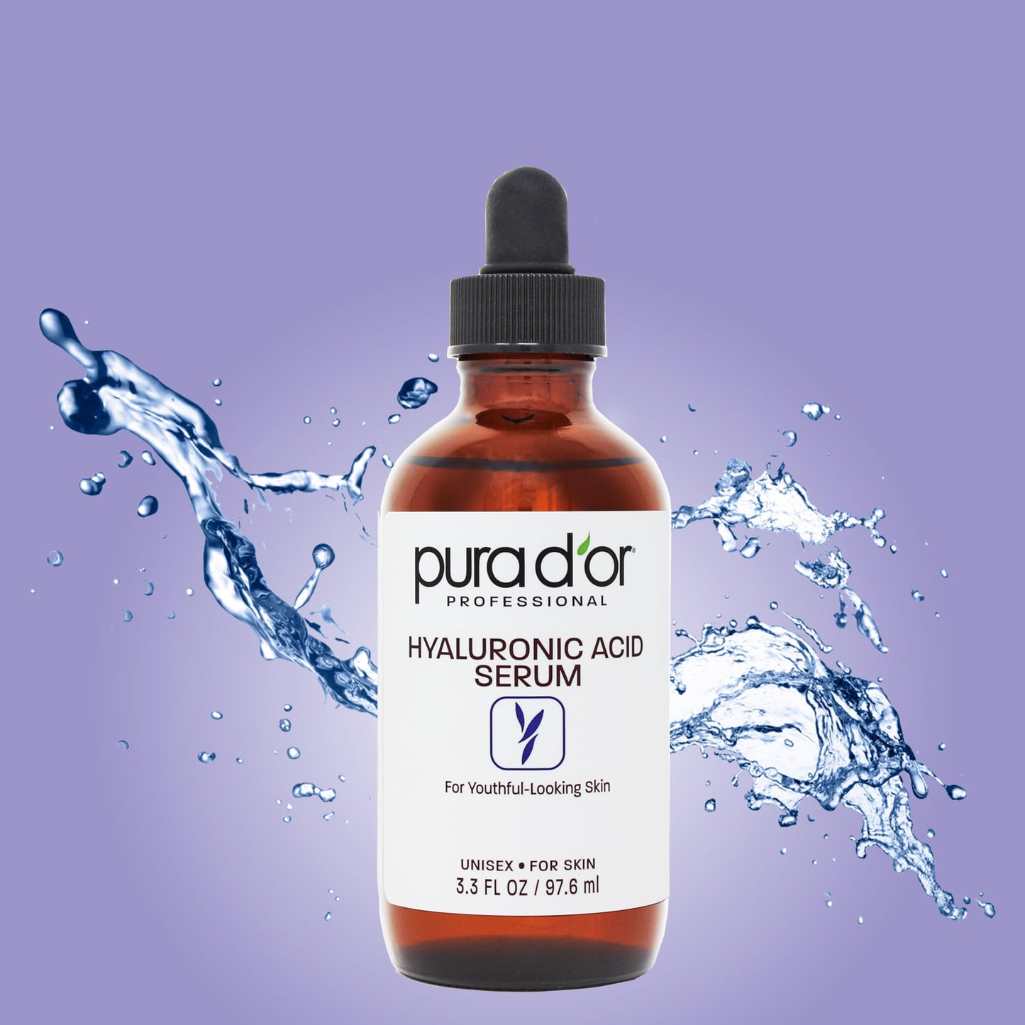 PURA D'OR 3.3 Oz Hyaluronic Acid Serum For Deep Hydration: Anti-Aging, Plumping & Moisturizing Formula For Ayurvedic Skin Care-Smooth, Supple Skin - Natural Boost - Fine Lines & Wrinkle Reducer