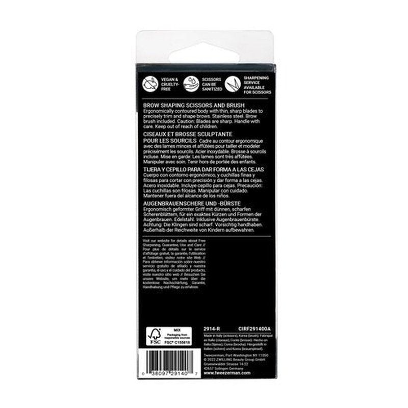 Tweezerman Brow Shaping Scissors and Brush - Stainless Steel Eyebrow Trimming Scissors for Women and Men