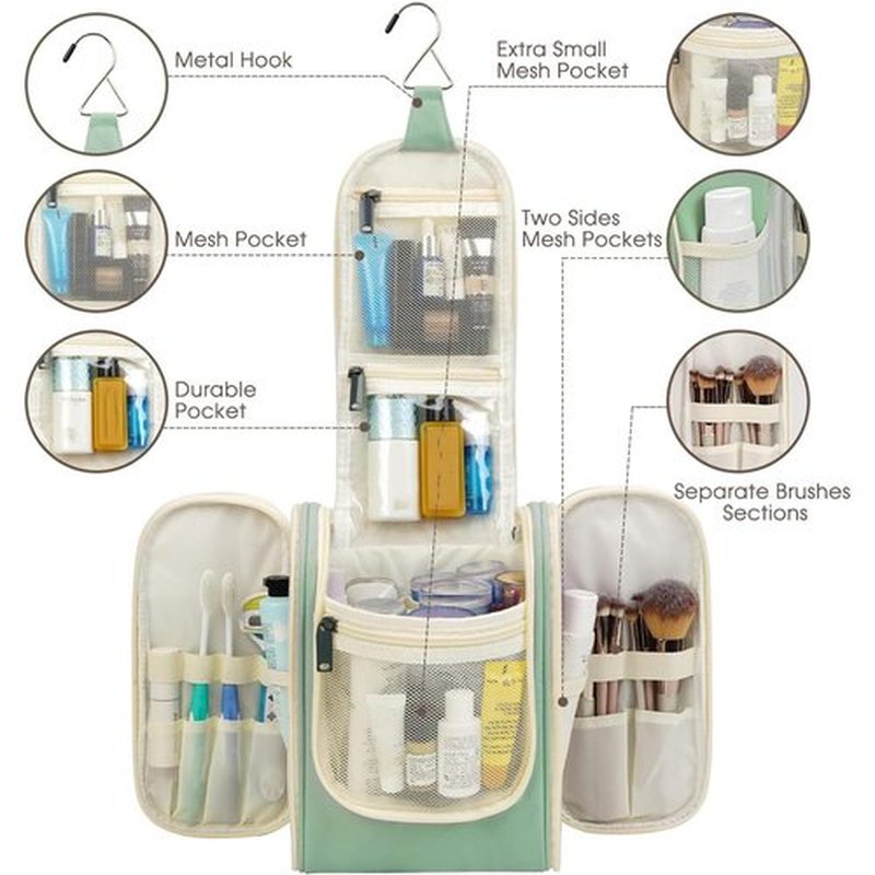 Narwey Small Hanging Toiletry Bag Women Travel Makeup Bag Organizer Toiletries Bag for Travel Size Essentials Accessories Cosmetics (Medium, Spring Green)