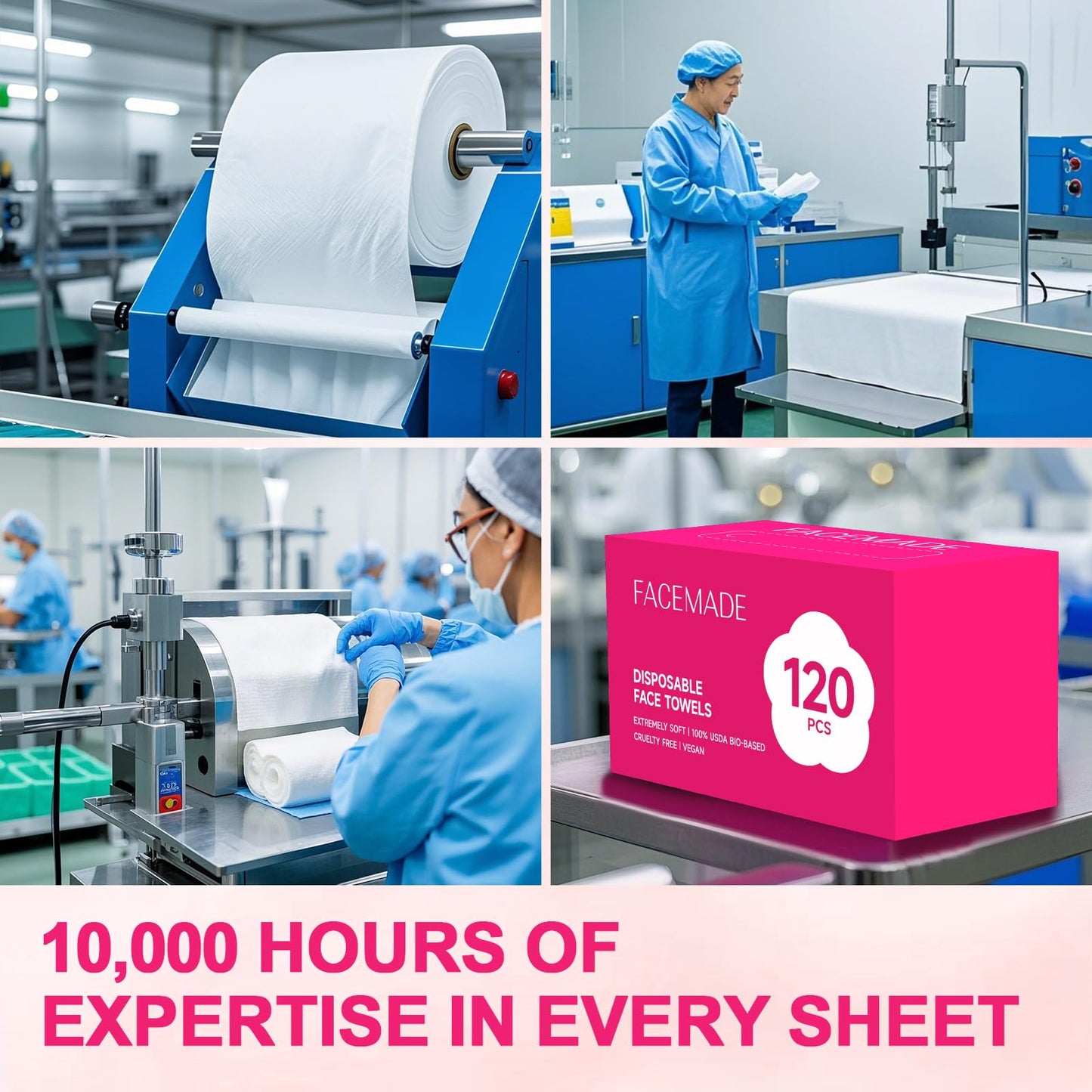 FACEMADE 120 Count Disposable Face Towels, 100% USDA Biobased Face Towelettes Disposable, Clean Facial Towels for Makeup and Clean Skin, Super Soft and Thick Dry Wipes Club