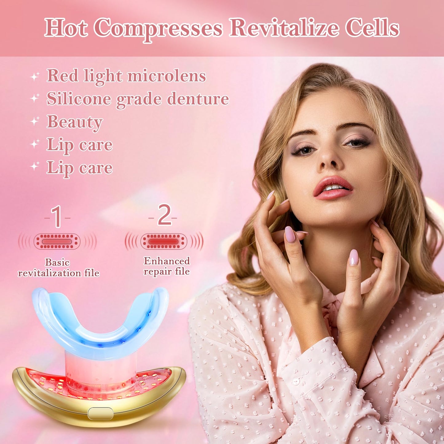 Lip Plumper Device - 2 in 1 Lip and Teeth Brighten Reduce Lip Wrinkles Lip Quick Lip Plumper for Women Female (Gold)