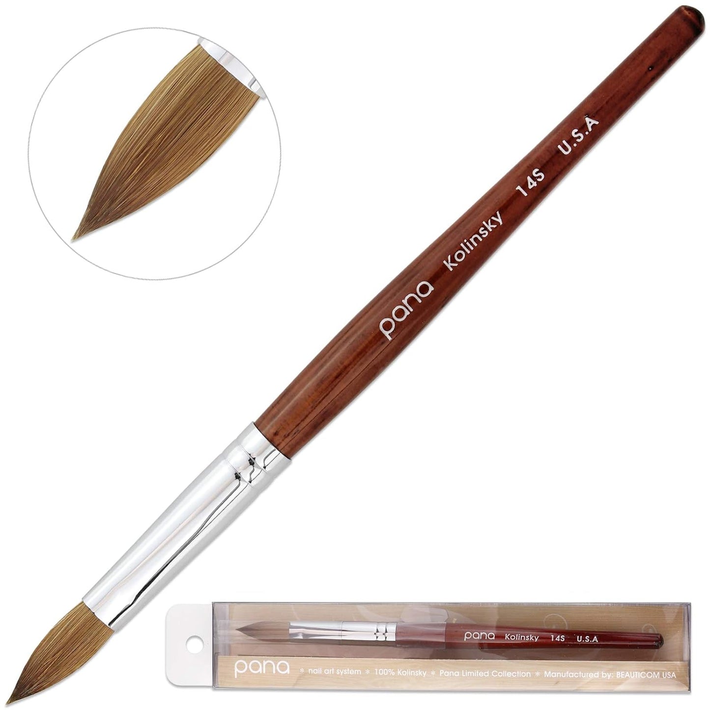 Size 10 PANA Pure Kolinsky Acrylic Nail Brush - Oval Crimped Clear Handle