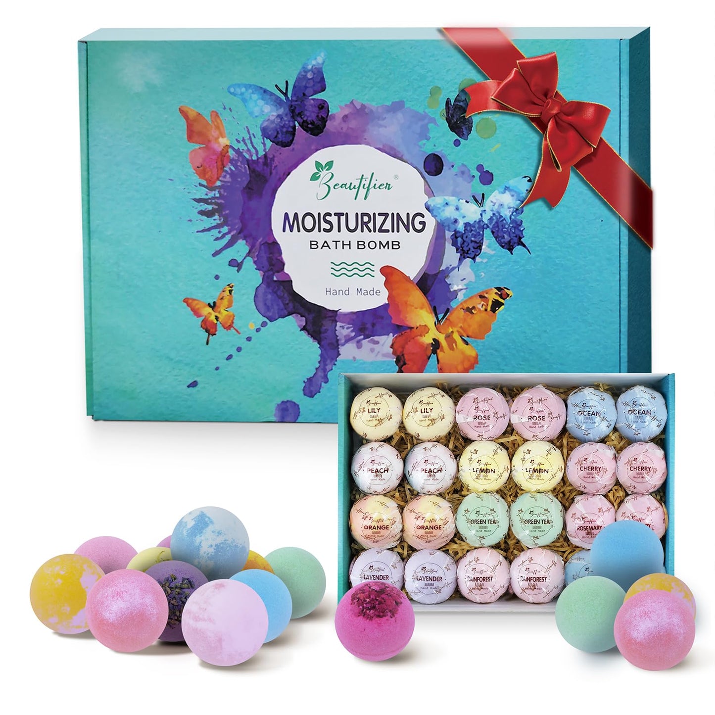 Beautifier Life Dry Skin Moisturizer Bath Bombs Gift Set 24, with Relaxing Scents Made from Essential Oils for Bubble and Spa Bath, Handmade Christmas Gifts for Her/Him, Wife, Girlfriend