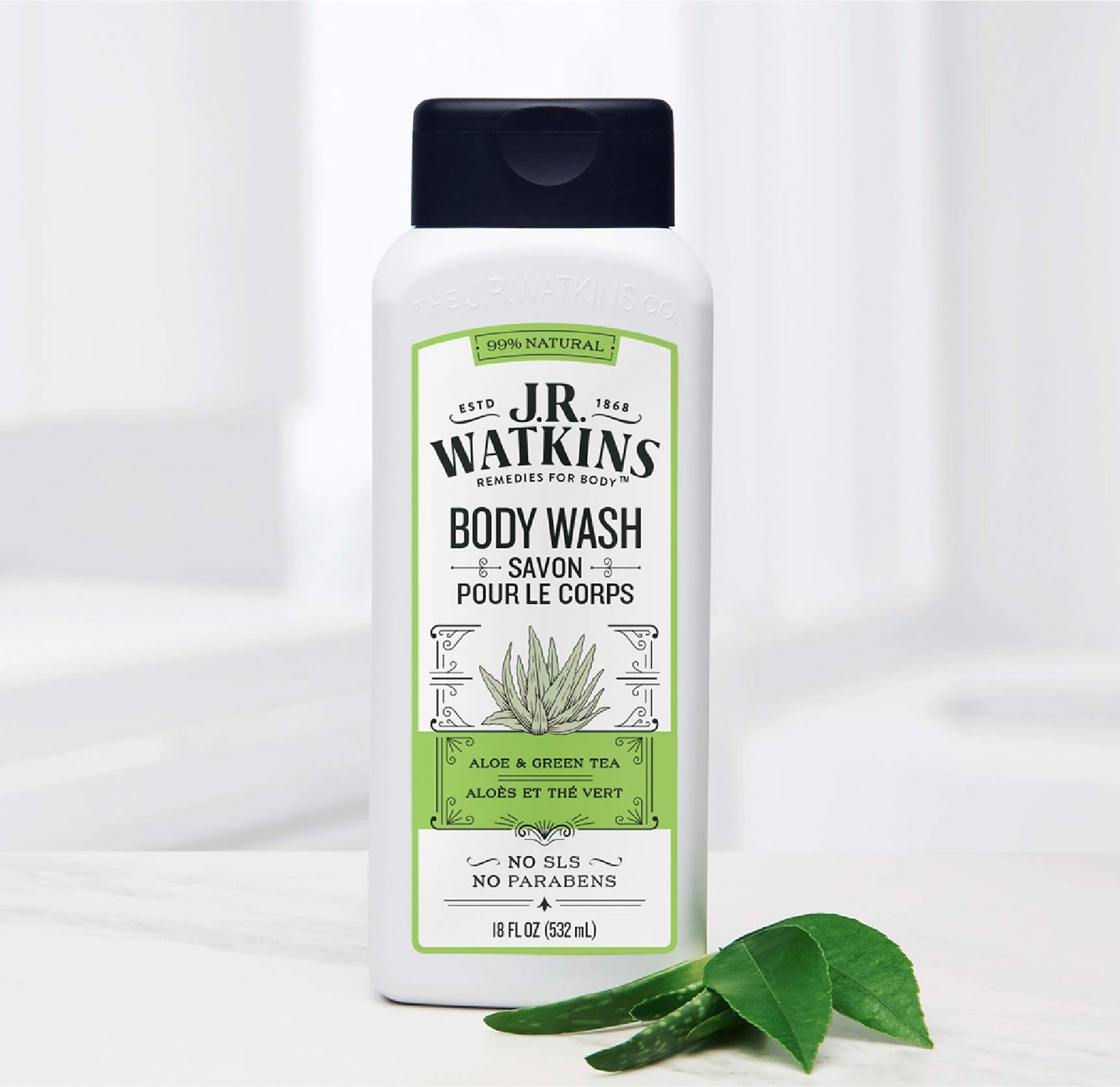 JR Watkins Natural Daily Moisturizing Body Wash, Aloe and Green Tea, 6 Pack, Hydrating Shower Gel for Men and Women, Free of SLS and Cruelty Free, 18 fl oz