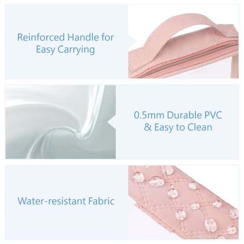 PACKISM TSA Approved Toiletry Bag - 180° Large Opening Clear Makeup Bags with Handle, Suitable for Gifts, Clear Toiletry Bags for Traveling Travel Essentials, Rose Pink