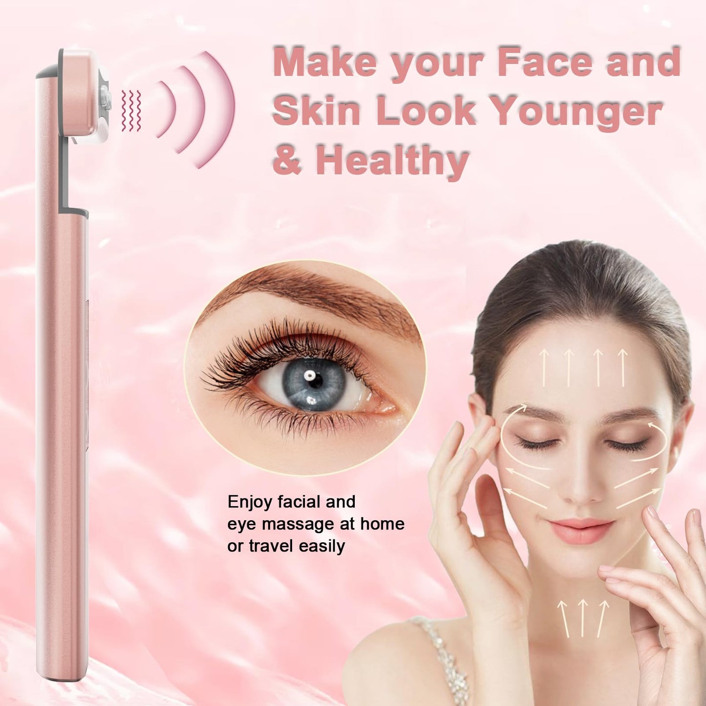 Red Light Therapy for Face, 6 in 1 LED Light Therapy Eye Equipment for Skin,Face Wand with Facial Massager, Skincare Facial Wand,Vibration, Thermal, Microcurrent，Portable Beauty Tools