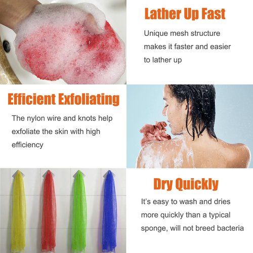 Unifab African Net Sponge Authentic Real African Exfoliating Net Bath Sponge Wash Cloth Exfoliating Washcloth African Net Cloth Body Scrubber for Shower Red