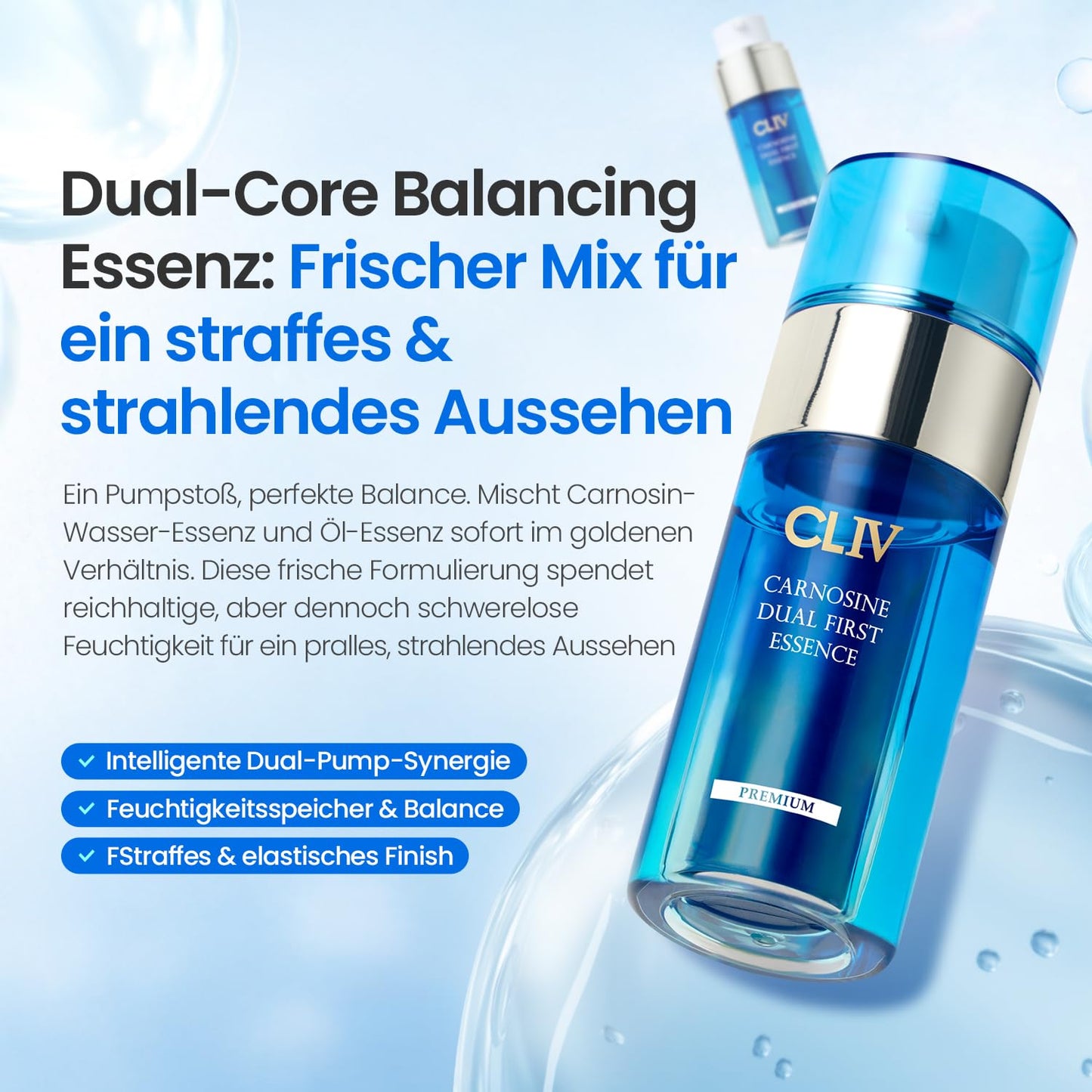 CLIV Carnosine Dual First Essence – Korean Skincare Facial Moisturizer with Carnosine, Retinol & Peptides – Hydrating & Smoothing Formula for Skin Tone & Elastic Feel – 3.38 fl oz (100ml)
