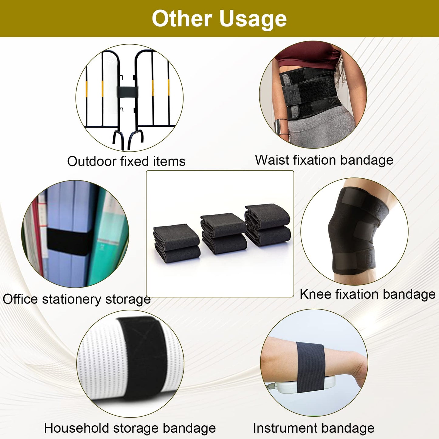 Elitzia Elastic Bandages 6-Pack for Lipo Machine Pads - 3 Sizes (21.85/19.4/12.9 Inch) | High-Density Fabric Straps, Body Contouring, Multi-Use Beauty Device Accessories ET2021P