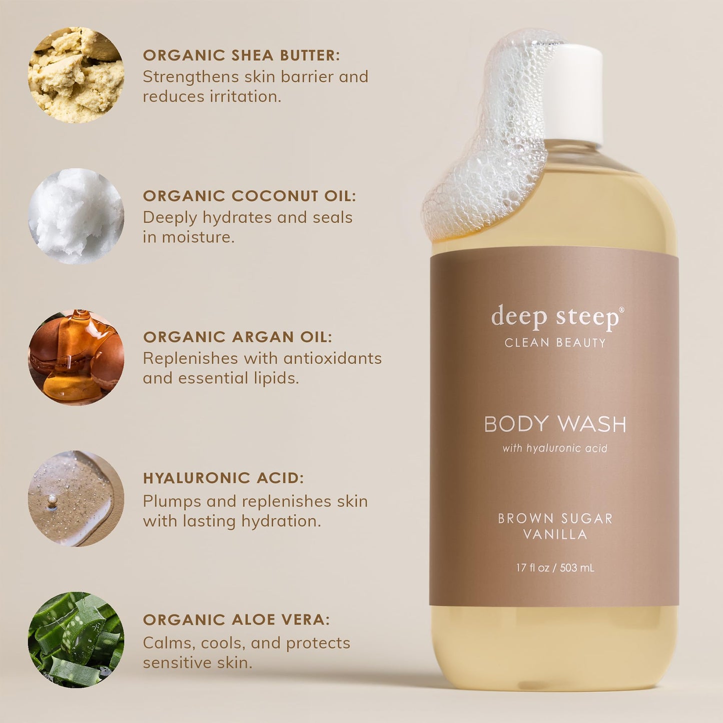 Deep Steep Fig Apricot Body Wash, Hydrating Shower Gel with Hyaluronic Acid & Shea Butter for Sensitive Skin, Bodywash for Women & Men, 17 Fl Oz, 1-Pack