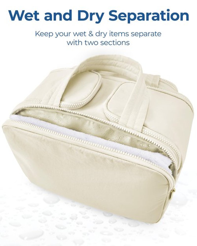 BAGSMART Travel Toiletry Bag, Lightweight Large Wide-open Travel Bag for Women, Puffy Cosmetic Makeup Bag Organizer with Handle for Accessories,Essentials, Toiletries, Grayish Brown