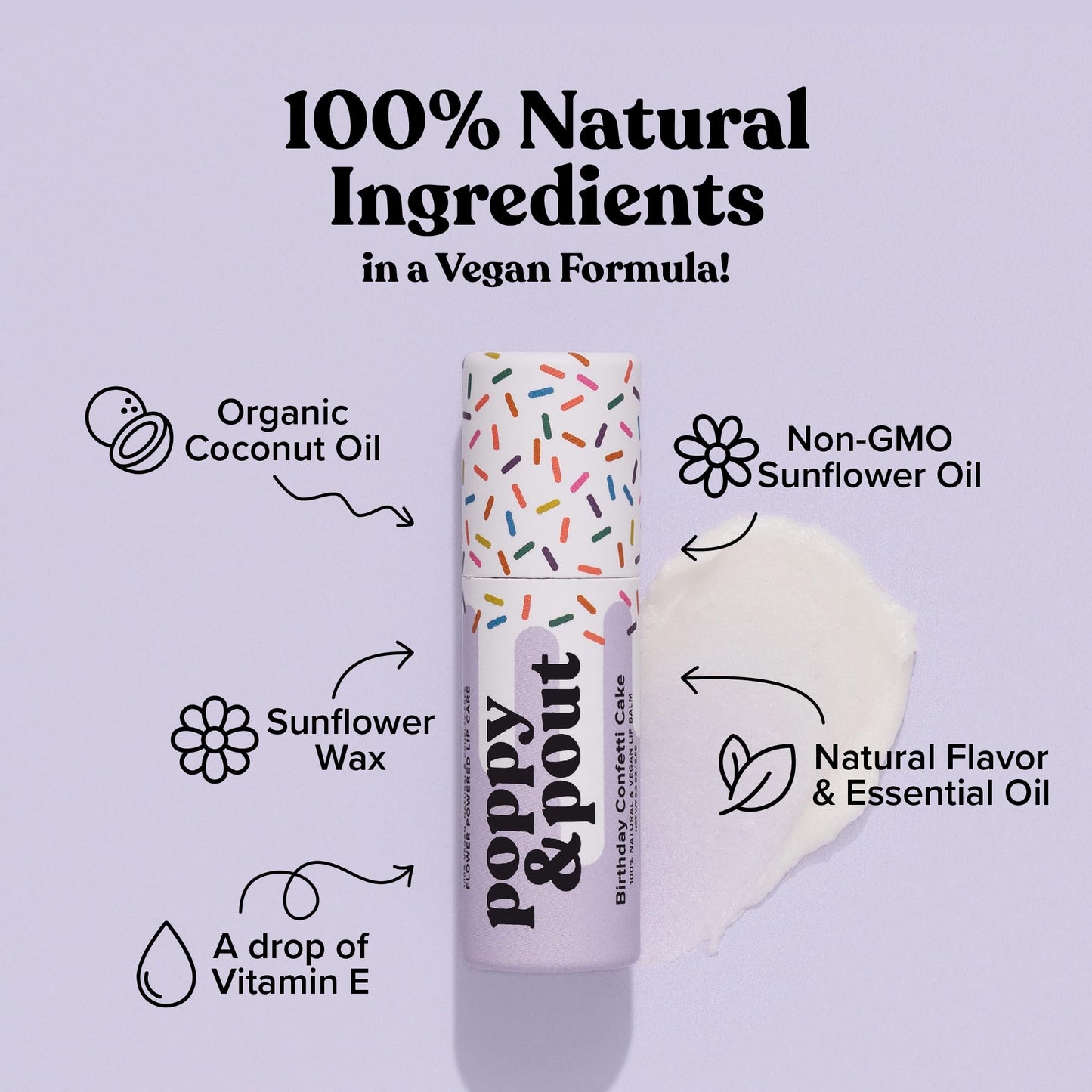 Poppy & Pout Birthday Cake Jumbo Lip Balm | All Natural Lip Balms & Moisturizers | Hydrates with Beeswax, Vitamin E, Organic Coconut Oil | Cruelty-Free | Lip Balm in Recyclable Cardboard Tube (Purple)