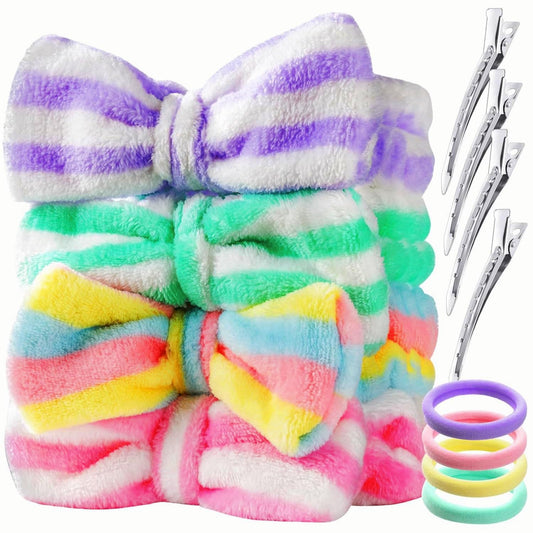 YGDZ Spa Headband, Spa Gifts for Women, Skincare Headband for Washing Face, Makeup, Bow Headbands for Skincare, Face Wash Head Band Set for Teen Girl, Christmas Stuffer Gifts (Striped)