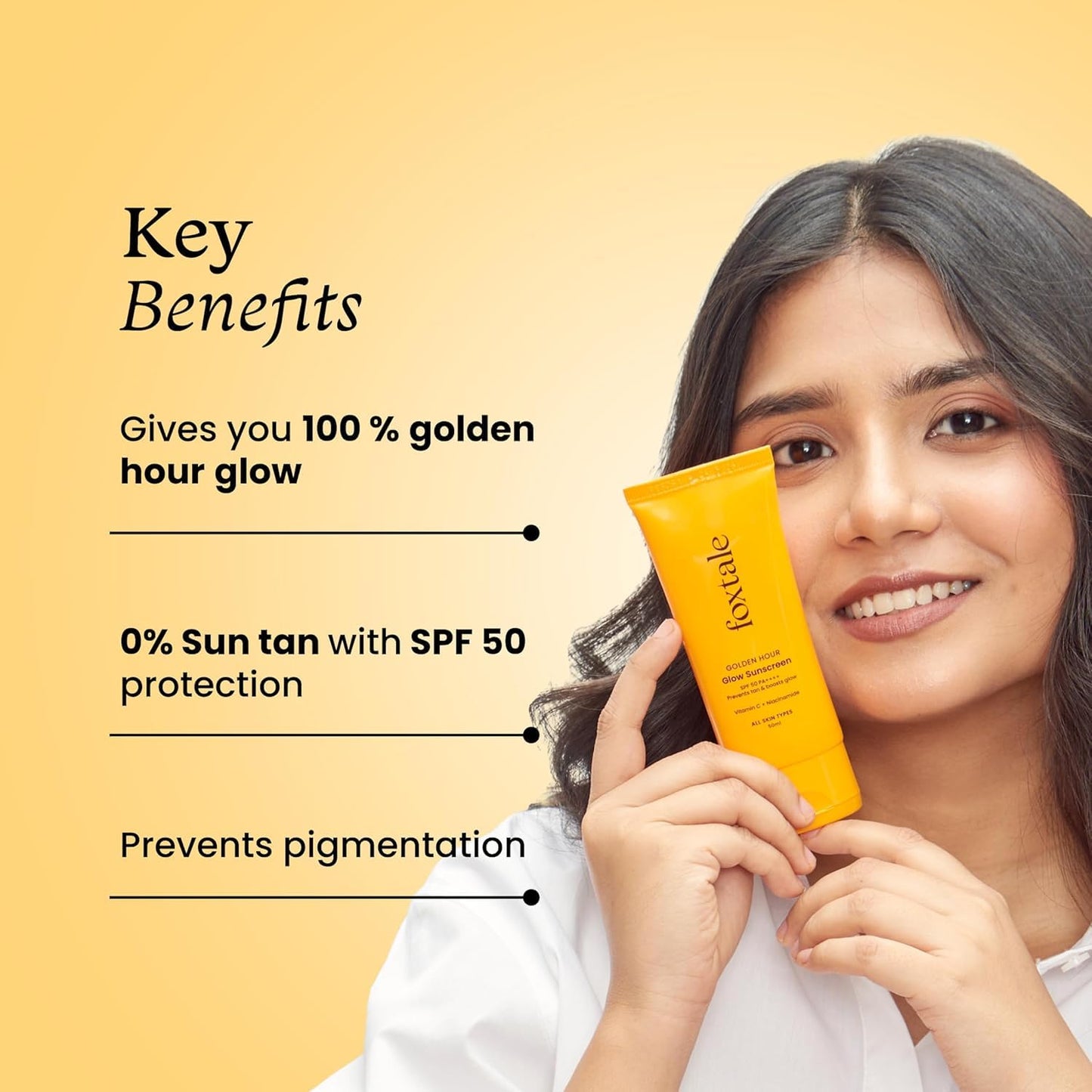 Fox.tale SPF 50 Glow Sunscreen with Vitamin C and Niacinamide, Golden Hour Glow