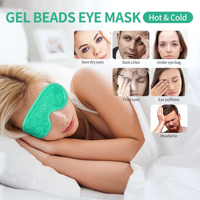 Gel Eye Mask - Reusable Cold Therapy Bead Mask for Puffiness, Dark Circles & Stress Relief | 2-Pack Green