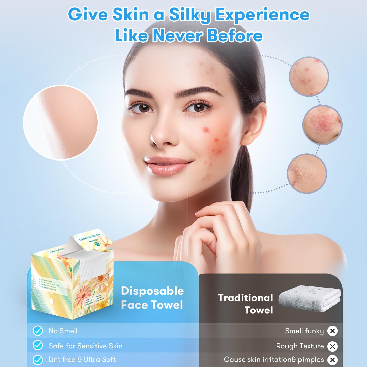 Beauntangly Disposable Face Towel, XL Facial Towelettes Soft Thick Absorbent, Lint-Free Biodegradable Makeup Remover Dry Wipes for Skin Care Washing Drying Nursing Camping Travel Essentials, 25 Ct