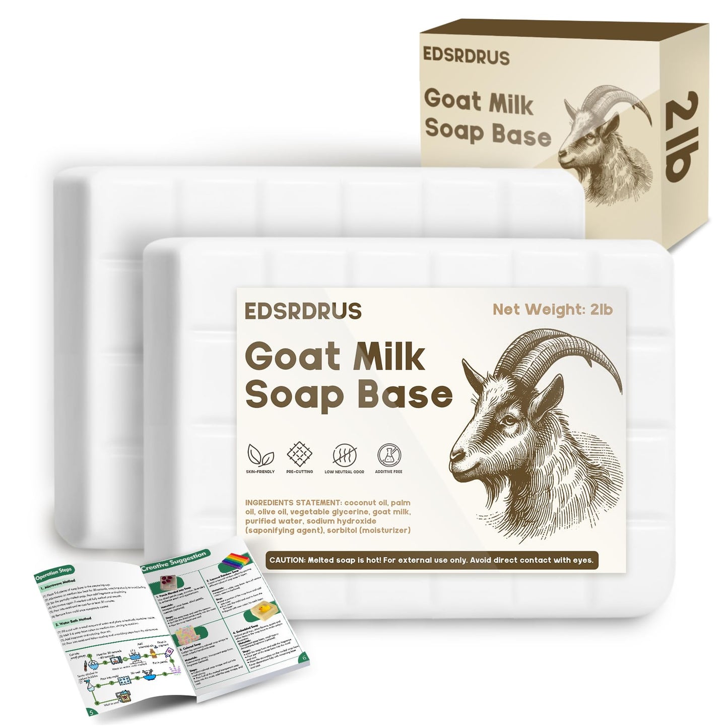 2lb Glycerin Soap Base - Scented Melt and Pour Soap Base for DIY Crafting, Easy to Cut, Vegan and Cruelty-Free, Moisturizing and Gentle on Skin, Perfect for Soap Making Supplies (Goat Milk, 2 Pound)