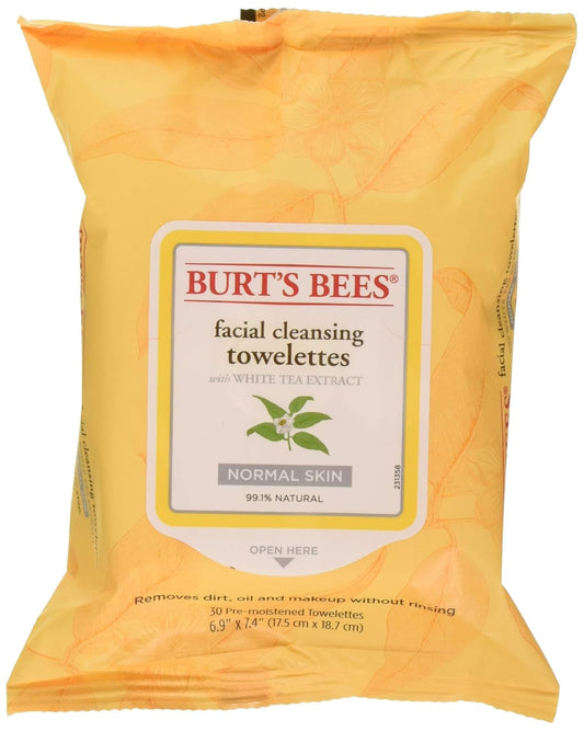 Burt's Bees Facial Cleansing Towelettes - Natural Skin Essentials, 30 Count (3-Pack)