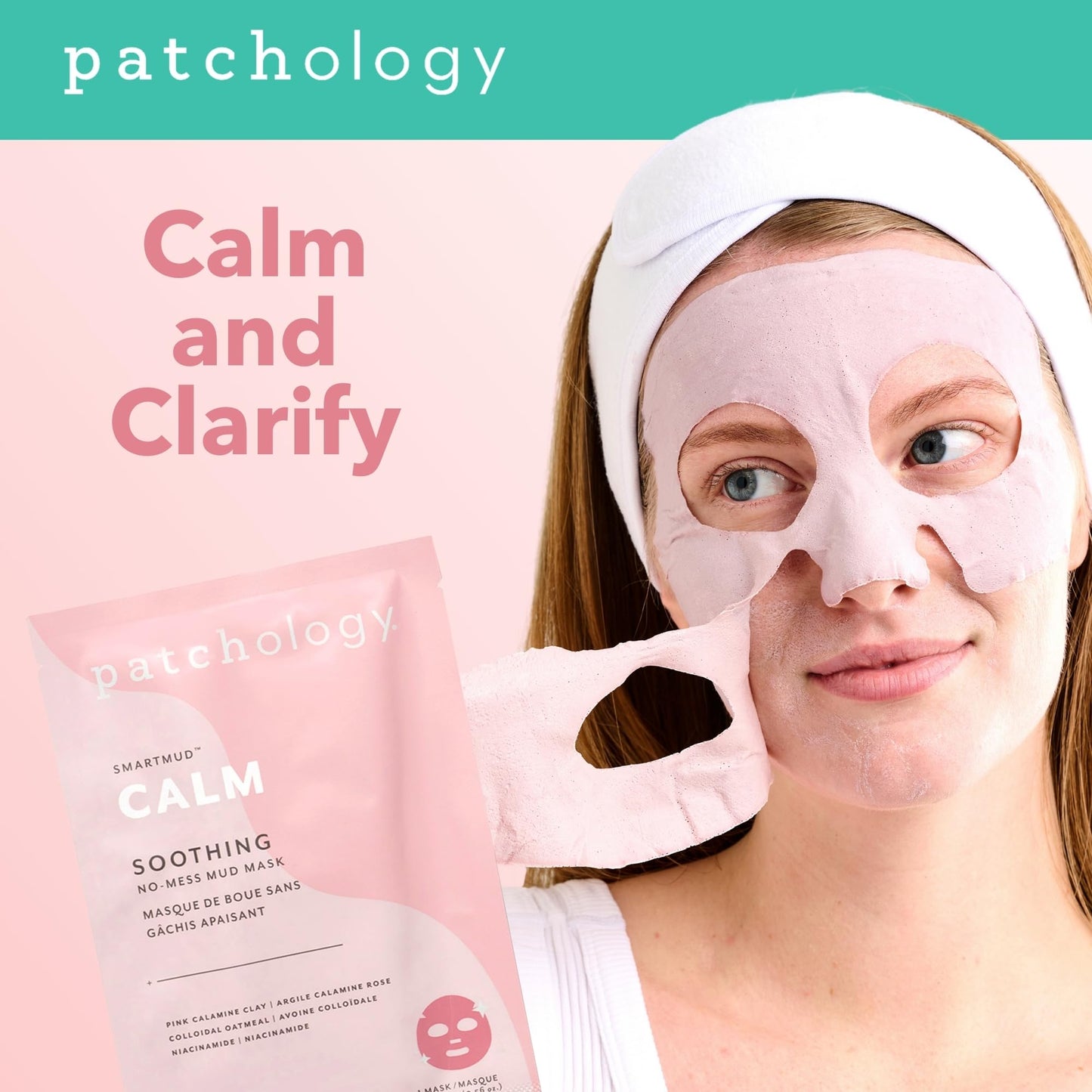 Patchology Calm SmartMud Clay Mask For Face - No Mess Soothing Mud Mask w/Calamine, Colloidal Oatmeal, & Niacinamide - Reduces Redness & Moisturizes Skin - Face Mask Skin Care for Women (1 Count)