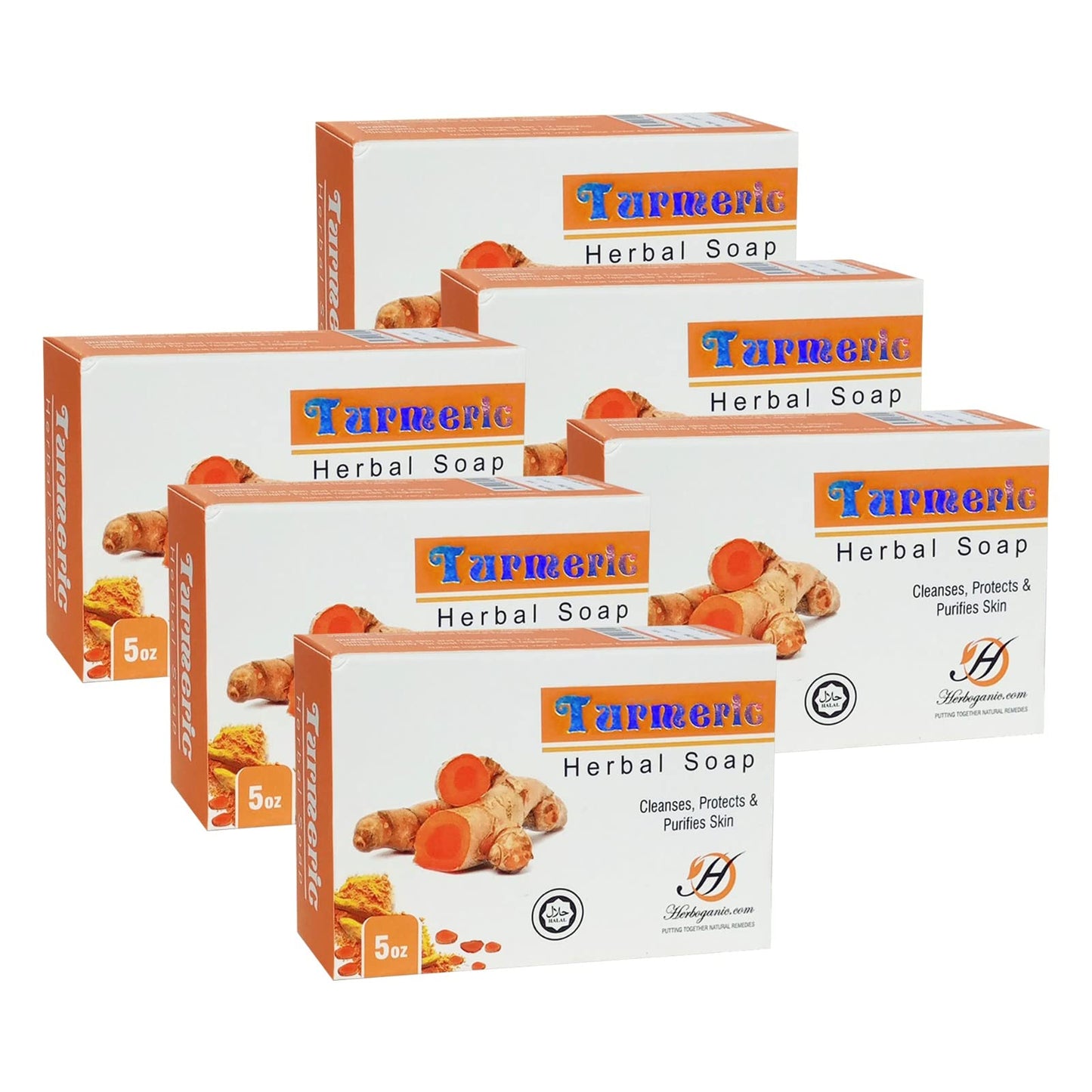 HERBOGANIC Turmeric Herbal Soap | Pack of 6 of 5oz soap Bar | Natural Bar Soap for Face and Body | Hydrating and Nourishing | Suitable for Men and Women