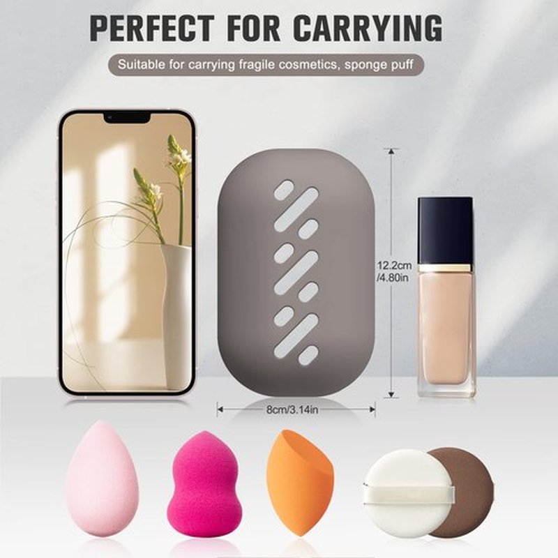 FERYES Large Silicone Makeup Sponge Holder – Beauty Blender Case Travel Essentials, Portable Double Sided Design Face Sponge Cover -Light Brown