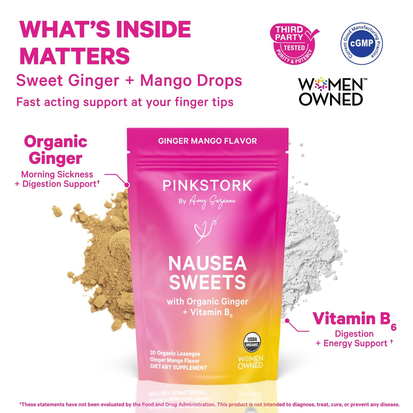 Pink Stork Organic Mango Sweets with Vitamin B6, 30 Wrapped Candies