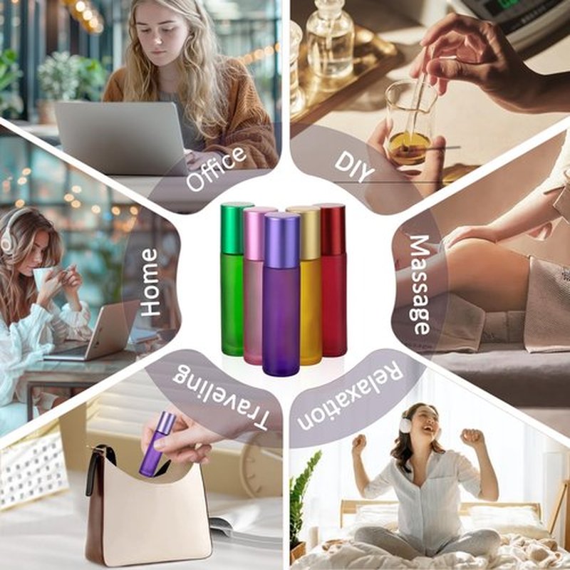 Kesell 10 Pack - 5 Color 10ml Frosted Glass Roller Bottles Vials with Stainless Steel Roller Ball for Essential Oils, Aromatherapy, Perfumes and Lip Balms