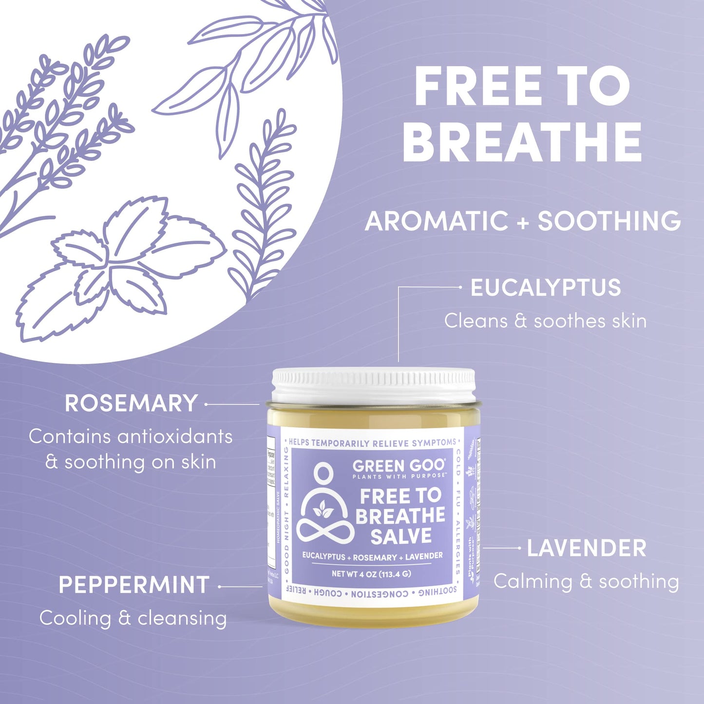 Green Goo Free To Breathe Natural Decongestant, Chest Rub Cream For Relief From Congestion & Difficulty Breathing, Promotes Restful Sleep, 4 Oz 4 Ounce (Pack of 1)